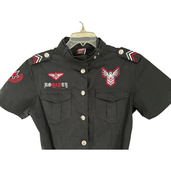 Raw Blue Womens Black Military-Inspired Shirt Dress With Red Embroidery Button F - Picture 7 of 9